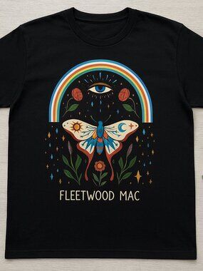 Black Mystical Rainbow Moth Graphic Tee Celestial Boho Band Style Shirt